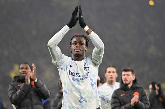 Final cheer Yann Aurel Bisseck Inter Milan Football Champions League, Borussia Dortmund Inter Milan, Matchday 8, on 28 01 2026 in Dortmund Germany UEFA regulations prohibit any use of photographs as image sequences and or quasi video Â