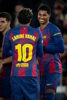 Marcus Rashford FC Barcelona, Barca and Lamine Yamal (FC Barcelona) celebrates during a UEFA Champions League match between FC Barcelona and Copenhagen at Spotify Camp Nou in Barcelona, , Spain, on January 28 2026. Photo by Felipe Mondino  Copyright: xFelipexMondino IPAxSportx xipa-agency.netx xx IPA_70677174 IPA_Agency_IPA70677174