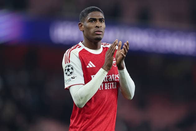 28th January 2026; Emirates Stadium, London, England; UEFA Champions League Football, Arsenal versus Kairat; Cristhian Mosquera of Arsenal thanking the fans after the match  HenningxvonxJagow
