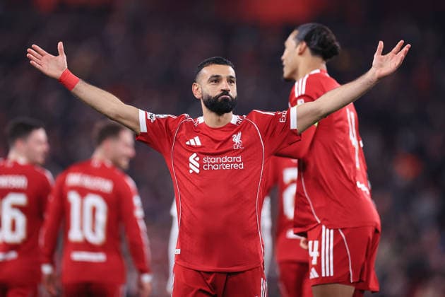 Fußball UEFA-Champions-League-Phase Liverpool gegen Qarabag 28. Januar 2026 UEFA-Champions-League-Phase Liverpool gegen Qarabag Mohamed Salah von Liverpool jubelt nach seinem dritten Tor Foto Simon Stacpoole Abseits Manchester UK  Copyright: xSimonxStacpoolexOffside