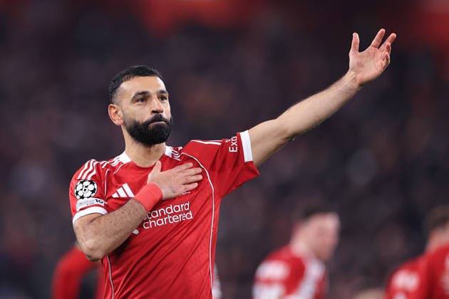 Fußball UEFA-Champions-League-Phase Liverpool gegen Qarabag 28. Januar 2026 UEFA-Champions-League-Phase Liverpool gegen Qarabag Mohamed Salah von Liverpool jubelt nach seinem dritten Tor Foto Simon Stacpoole Abseits Manchester UK  Copyright: xSimonxStacpoolexOffside
