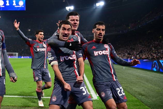 UEFA Champions League, Ajax vs Olympiacos FC - Santiago Hezze of Olympiacos celebrates after scoring the 1-2 during the UEFA Champions League league phase matchday 8 soccer match between Ajax and Olympiacos at Johan Cruyff Arena in Amsterdam, Netherlands, 28 January 2025. IMAGO ONE INCH PRODUCTIONS AMSTERDAM NETHERLANDS Copyright: xOnexInchxProductionsx 6828964