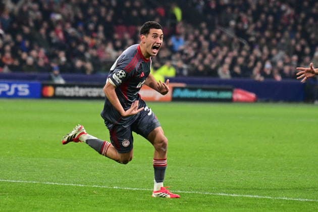 UEFA Champions League, Ajax vs Olympiacos FC - Santiago Hezze of Olympiacos celebrates after scoring the 1-2 during the UEFA Champions League league phase matchday 8 soccer match between Ajax and Olympiacos at Johan Cruyff Arena in Amsterdam, Netherlands, 28 January 2025. IMAGO ONE INCH PRODUCTIONS AMSTERDAM NETHERLANDS Copyright: xOnexInchxProductionsx 6828965