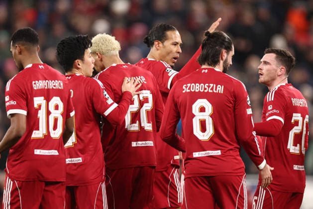 Liverpool v FK QARABAG, Champions League Virgil van Dijk of Liverpool celebrates with teammates during the Champions League match between Liverpool and FK QARABAG at Anfield, Liverpool, UK on 28 January 2026. Liverpool Anfield Merseyside UK Editorial use only , Copyright: xRyanxBrownex PSI-23643-0110