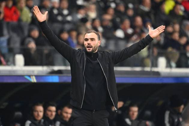 Dennis Schmitt coach Eintracht Frankfurt , gesture,complains, single image,cropped single motif,half figure,half figure Football Champions League,season 2025 26, league phase Eintracht Frankfurt Tottenham Hotspur 0 2 on 28 01 2026, D E U T S C H E B A N K P A R K