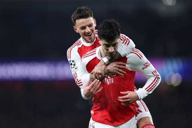 Arsenal gegen Kairat 28. Januar 2026, London UEFA Champions League Fußball, Gruppenphase Arsenal gegen Kairat Kai Havertz von Arsenal feiert sein 2. Tor mit Ben White Foto Charlotte Wilson Abseits London UK  Copyright: xCharlottexWilsonx xOffsidexOffside