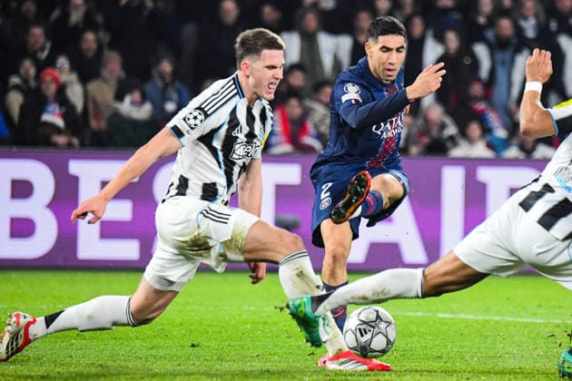 FOOTBALL : Paris Saint Germain vs Newcastle United - Ligue des Champions - Phase de Ligue - JournÃ e 8 - 28 01 2026 Achraf Hakimi (Paris SG) Sven Botman (Newcastle United) ParisFrance  Copyright: xBaptistexAutissierx