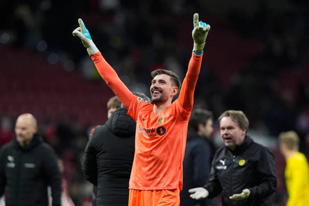 ATLETICO DE MADRID v FK BODO GLIMT. CHAMPIONS LEAGUE 2025 2026. ROUND 8 MATCH. FK Bodo Glimt s Nikita Haikin celebrates the victory in Champions League 2025 2026, Round 8 match. January 28 ,2026. (ALTERPHOTOS Acero) MadridSpain  Copyright: xAcerox