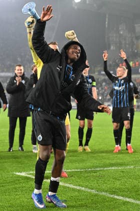 260127 Club Brugge vs Marseille players of Club Brugge with Mamadou Diakhon (67) of Club Brugge celebrate after winning during the Uefa Champions League 8th matchday in the League phase game in season 2025 - 2026 between Club Brugge KV and Olympique de Marseille on January 29 , 2026 in Brugge, Belgium. (Photo by David Catry Isosport) Brugge Belgium  Copyright: xDavidxCatryx 20260129DC2_3816