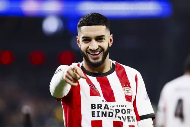 EINDHOVEN - Ismael Saibari of PSV Eindhoven celebrates the 1-1 draw during the UEFA Champions League match between PSV Eindhoven and FC Bayern Munich at the Phillips Stadium on January 28, 2026, in Eindhoven, Netherlands. SEM VAN DER WAL ANP UEFA Champions League 2025-2026 xVIxANPxSportx xxANPxIVx 548928664 originalFilename: 548928664.jpg