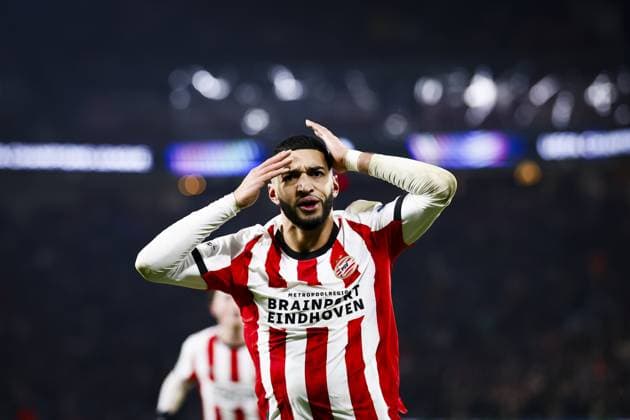 EINDHOVEN - Ismael Saibari of PSV Eindhoven celebrates the 1-1 draw during the UEFA Champions League match between PSV Eindhoven and FC Bayern Munich at the Phillips Stadium on January 28, 2026, in Eindhoven, Netherlands. SEM VAN DER WAL ANP UEFA Champions League 2025-2026 xVIxANPxSportx xxANPxIVx 548928814 originalFilename: 548928814.jpg