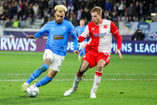 UEFA CL : Pafos vs Slavia Praha JAJA of Pafos and DAVID ZIMA of Slavia Praha compete for the ball. Pafos plays against Slavia Praha for the League Phase of the UEFA Champions League in Limassol stadium, Limassol, Cyprus, on Jan. 28, 2026. Limassol Cyprus Copyright: xKOSTASxPIKOULASx