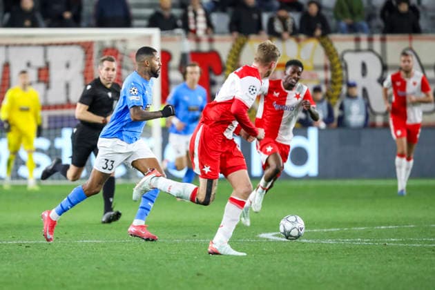 UEFA CL : Pafos vs Slavia Praha ANDERSON of Pafos attacks with the ball among Slavia Praha players. Pafos plays against Slavia Praha for the League Phase of the UEFA Champions League in Limassol stadium, Limassol, Cyprus, on Jan. 28, 2026. Limassol Cyprus Copyright: xKOSTASxPIKOULASx