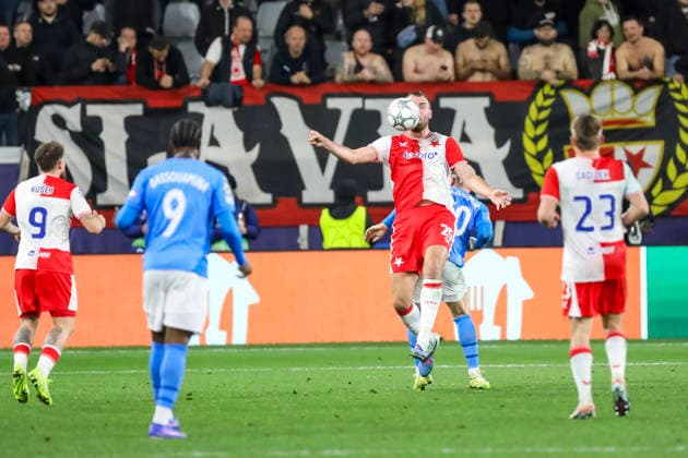 UEFA CL : Pafos vs Slavia Praha TOMAS CHORY of Slavia Praha controls the ball in front of VLAD DRAGOMIR of Pafos. Pafos plays against Slavia Praha for the League Phase of the UEFA Champions League in Limassol stadium, Limassol, Cyprus, on Jan. 28, 2026. Limassol Cyprus Copyright: xKOSTASxPIKOULASx