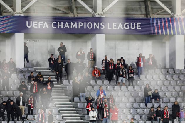 UEFA CL : Pafos vs Slavia Praha A view of Slavia Praha fans before the game. Pafos plays against Slavia Praha for the League Phase of the UEFA Champions League in Limassol stadium, Limassol, Cyprus, on Jan. 28, 2026. Limassol Cyprus Copyright: xKOSTASxPIKOULASx