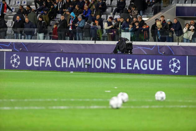 UEFA CL : Pafos vs Slavia Praha Champions League logo is seen in the stadium. Pafos plays against Slavia Praha for the League Phase of the UEFA Champions League in Limassol stadium, Limassol, Cyprus, on Jan. 28, 2026. Limassol Cyprus Copyright: xKOSTASxPIKOULASx