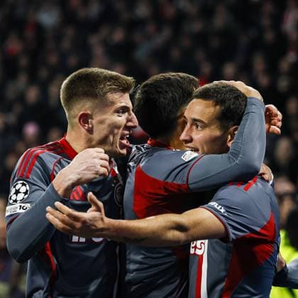 AMSTERDAM - Santiago Hezze of Olympiacos celebrates the 1-2 goal during the UEFA Champions League match between AFC Ajax and Olympiacos Piraeus at the Johan Cruijff ArenA on January 28, 2026, in Amsterdam, Netherlands. KOEN VAN WEEL ANP UEFA Champions League 2025-2026 xVIxANPxSportx xxANPxIVx 548929262 originalFilename: 548929262.jpg