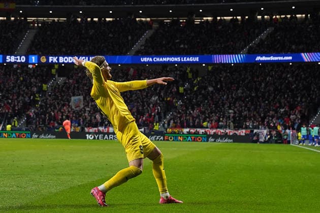 ATLETICO DE MADRID v FK BODO GLIMT. CHAMPIONS LEAGUE 2025 2026. ROUND 8 MATCH. FK Bodo Glimt s Kasper Hogh celebrates goal during Champions League 2025 2026, Round 8 match. January 28 ,2026. (ALTERPHOTOS Acero) MadridSpain  Copyright: xAcerox
