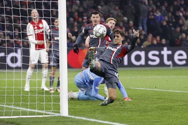 AMSTERDAM , 28-01-2026 , JohanCruijff ArenA , season 2025 2026 , UEFA Champions League football , League phase Matchday 8 , match between Ajax and Olympiacos , picture shows Olympiacos player Giulian Biancone Ajax - Olympiacos  x201149195x Copyright: