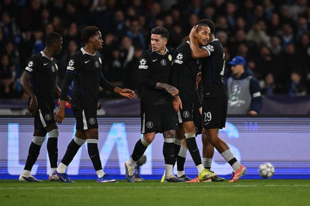 CALCIO - UEFA Champions League - SSC Napoli vs Chelsea FC Joao Pedro of Chelsea F.C. celebrates after scoring the goal of 2-3 during the UEFA Champions League phase day 8 football match between S.S.C. Napoli and Chelsea F.C. at the Diego Armando Maradona Stadium on January 27, 2026 in Naples, Italy. Naples Italy  Copyright: xIPAxSport ABACAx