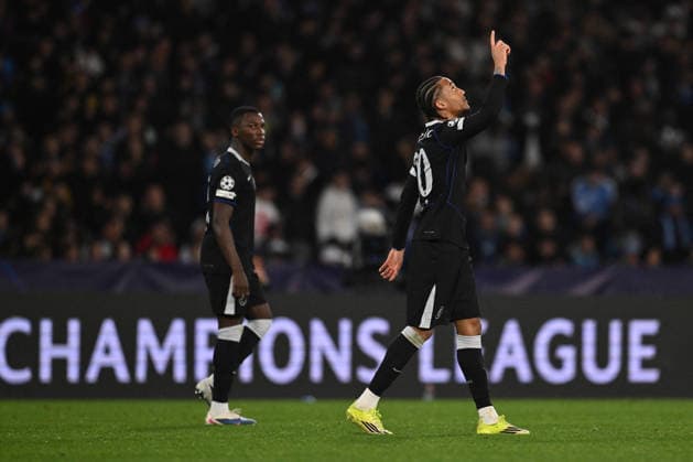 CALCIO - UEFA Champions League - SSC Napoli vs Chelsea FC Joao Pedro of Chelsea F.C. celebrates after scoring the goal of 2-3 during the UEFA Champions League phase day 8 football match between S.S.C. Napoli and Chelsea F.C. at the Diego Armando Maradona Stadium on January 27, 2026 in Naples, Italy. Naples Italy  Copyright: xIPAxSport ABACAx