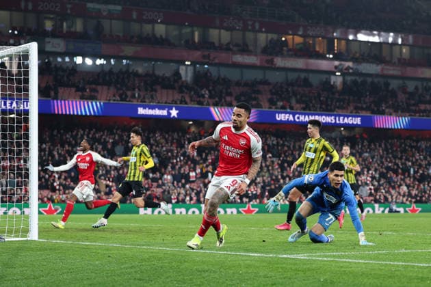 28th January 2026; Emirates Stadium, London, England; UEFA Champions League Football, Arsenal versus Kairat; Gabriel Jesus of Arsenal after missing a goal scoring opportunity  HenningxvonxJagow