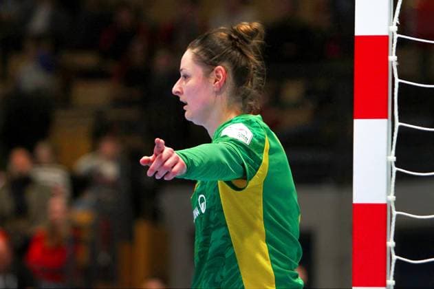 Goalkeeper Melinda Szikora Dortmund Handball Women 1 Bundesliga 2025 26 BSV Sachsen Zwickau Borussia Dortmund 29 30 on 28 1 2026 in the Sparkassen Arena Zwickau BSV Sachsen Zw ickau Borussia Dortmund