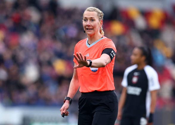 London, England, 28th January 2026. Referee Tess Olofsson during the Gotham FC vs Corinthians Feminino FIFA Womens Champions Cup semi-final match at Gtech Community Stadium, London. Picture credit should read: Paul Terry Sportimage EDITORIAL USE ONLY. No use with unauthorised audio, video, data, fixture lists, club league logos or live services. Online in-match use limited to 120 images, no video emulation. No use in betting, games or single club league player publications. SPI_134_PT_Gotham_Corinthians SPI-4483-0134