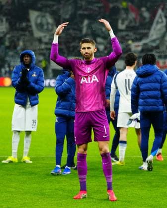 Tottenham Hotspur goalkeeper Guglielmo Vicario celebrates at full time Eintracht Frankfurt v Tottenham Hotspur, UEFA Champions League, Group Stage, Football, Deutsche Bank Park, Frankfurt, Germany - 28 Jan 2026Frankfurt Deutsche Bank Park Germany EDITORIAL USE ONLY No use with unauthorised audio, video, data, fixture lists, club league logos or live services. Online in-match use limited to 120 images, no video emulation. No use in betting, games or single club league player publications. Copyright: xJavierxGarcia Shutterstockx 16429470av