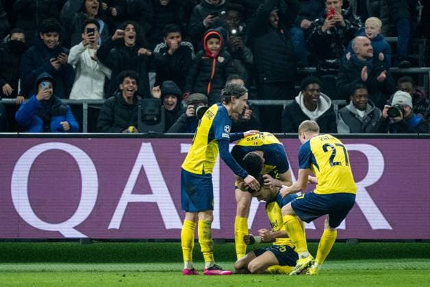 Union s Anan Khalaili celebrates after scoring during a soccer game between Belgian Royale Union Saint-Gilloise and Italian Atalanta Bergamo, on Wednesday 28 January 2026 in Brussels, on the eight day of the League phase of the UEFA Champions League tournament. JASPERxJACOBS  x159399345x