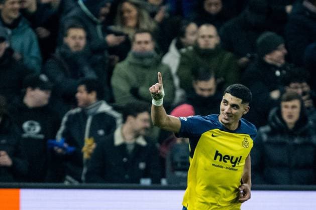 Union s Anan Khalaili celebrates after scoring during a soccer game between Belgian Royale Union Saint-Gilloise and Italian Atalanta Bergamo, on Wednesday 28 January 2026 in Brussels, on the eight day of the League phase of the UEFA Champions League tournament. JASPERxJACOBS  x159399890x