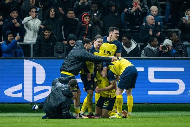 Union s Anan Khalaili celebrates after scoring during a soccer game between Belgian Royale Union Saint-Gilloise and Italian Atalanta Bergamo, on Wednesday 28 January 2026 in Brussels, on the eight day of the League phase of the UEFA Champions League tournament. JASPERxJACOBS  x159400024x
