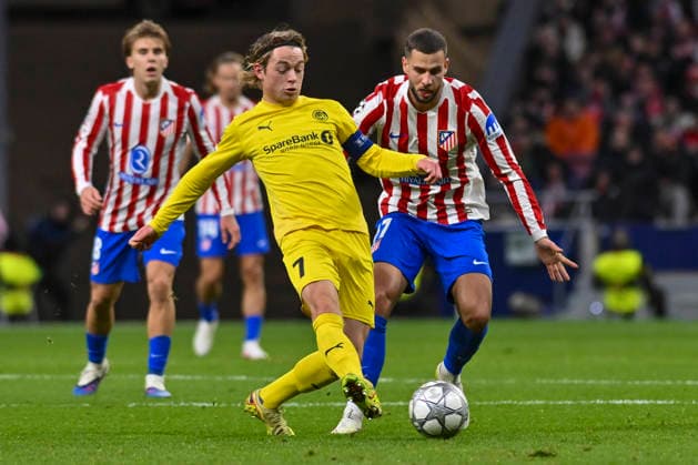 January 29, 2026, Madrid, Madrid, Spain: PATRICK BERG of F. K. Bodo Glimt pases the ball during the Champions League match, league match 8 between ATLETICO DE MADRID and F. K. BODO GLIMT, held on January 28, 2026, at the Riad Air Metropolitano, Madrid, Spain. Madrid Spain - ZUMAc312 20260129_zsp_c312_015 Copyright: xOscarxManuelxSanchezx