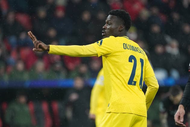 Football, UEFA Champions League 2025 2026, Bayer 04 Leverkusen vs FC Villarreal 28 01 2026 Bayarena Leverkusen, Tani Oluwaseyi FC Villarreal action, single image,