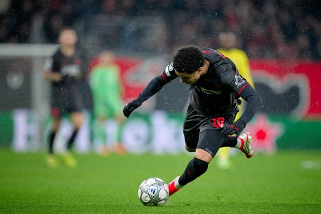 LEVERKUSEN, GERMANY - 1 JANUARY, 2023: Malik Tillman - The UEFA Champions League football match between Bayer 04 Leverkusen vs Villareal FC at BayArena.  Copyright: xVitaliixKliuievx