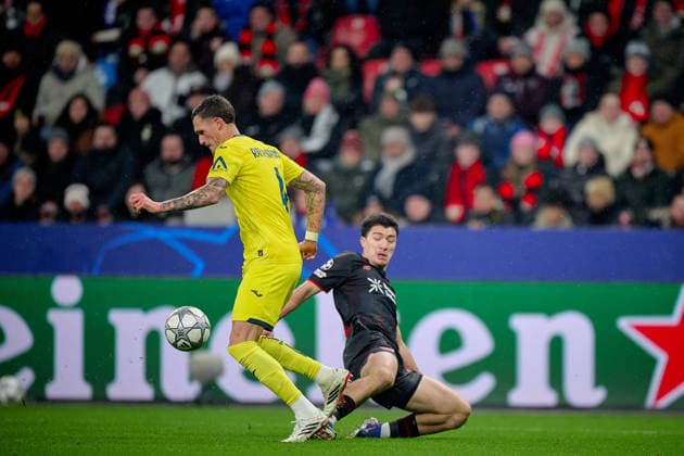 LEVERKUSEN, GERMANY - 1 JANUARY, 2023: Ibrahim Maza, Rafa Marin - The UEFA Champions League football match between Bayer 04 Leverkusen vs Villareal FC at BayArena.  Copyright: xVitaliixKliuievx