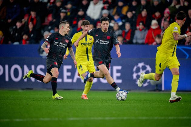 LEVERKUSEN, GERMANY - 1 JANUARY, 2023: Ibrahim Maza - The UEFA Champions League football match between Bayer 04 Leverkusen vs Villareal FC at BayArena.  Copyright: xVitaliixKliuievx