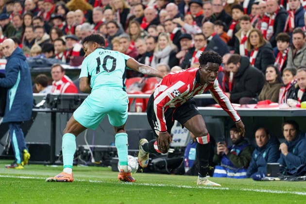 Geny Catamo and Adama Boiro seen during UEFA Champions League phase game between teams of Athletic Club and Sporting CP (Mickael Ducint Ball Raw Images) Bilbao San Mames Spain Copyright: xMickaelxDucintx AthleticSporting2526-4