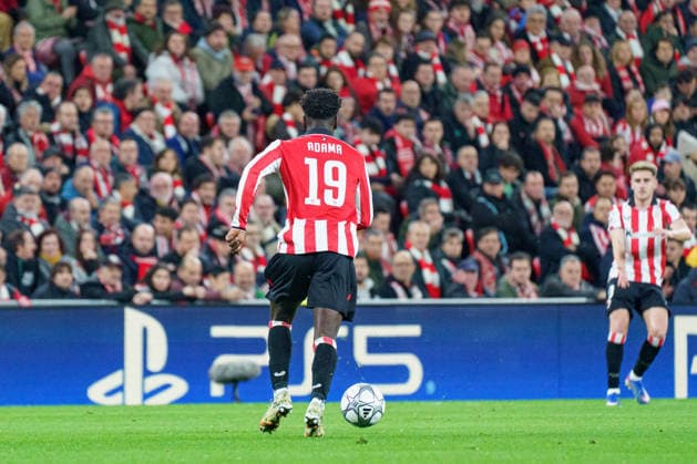 Adama Boiro seen during UEFA Champions League phase game between teams of Athletic Club and Sporting CP (Mickael Ducint Ball Raw Images) Bilbao San Mames Spain Copyright: xMickaelxDucintx AthleticSporting2526-112