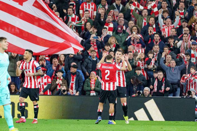 Andoni Gorosabel and Gorka Guruzeta seen during UEFA Champions League phase game between teams of Athletic Club and Sporting CP (Mickael Ducint Ball Raw Images) Bilbao San Mames Spain Copyright: xMickaelxDucintx AthleticSporting2526-135