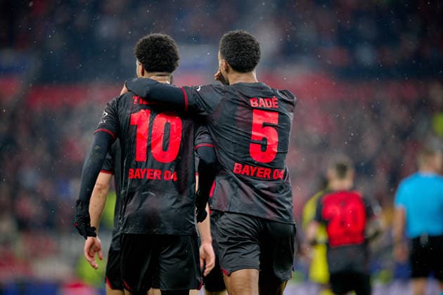 LEVERKUSEN, GERMANY - 28 JANUARY, 2026: Malik Tillman, Loic Bade - The UEFA Champions League football match between Bayer 04 Leverkusen vs Villareal FC at BayArena.  Copyright: xVitaliixKliuievx