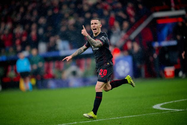 LEVERKUSEN, GERMANY - 28 JANUARY, 2026: Alejandro Grimaldo, goal - The UEFA Champions League football match between Bayer 04 Leverkusen vs Villareal FC at BayArena.  Copyright: xVitaliixKliuievx