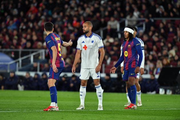 FC Barcelona, Barca v FC COPENHAGUE SPOTIFY CAMP NOU. BARCELONA. January 28, 2026 FC BARCELONA vs FC COPENHAGUE January 28, 2026 Pau Cubarsi (5) of FC Barcelona (left) , Hatzidiakos (6) of FC Copenhague and Jules Kounde (23) of FC Barcelona during the soccer match corresponding to the eigth match of the group stage of the UEFA Champions League between FC Barcelona and FC Copenhague at Spotify Camp Nou in Barcelona, Spain. Barcelona ESP Copyright: xS.xRosx