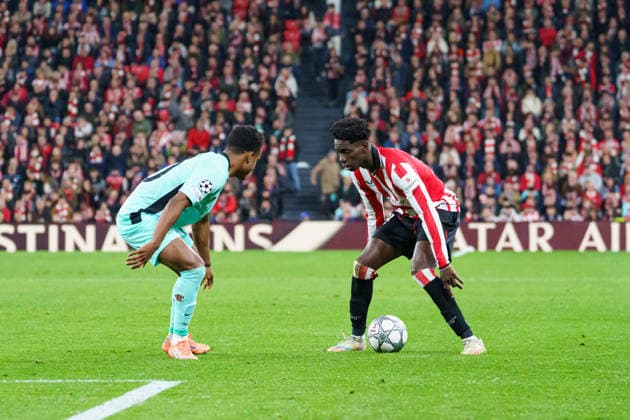 Adama Boiro and Geny Catamo seen during UEFA Champions League phase game between teams of Athletic Club and Sporting CP (Mickael Ducint Ball Raw Images) Bilbao San Mames Spain Copyright: xMickaelxDucintx AthleticSporting2526-171