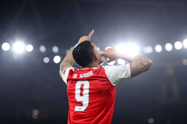 Arsenal gegen Kairat 28. Januar 2026, London UEFA Champions League Fußball, Gruppenphase Arsenal gegen Kairat Gabriel Jesus von Arsenal feiert sein 4. Tor, das jedoch nicht anerkannt wird Foto Charlotte Wilson Abseits London UK  Copyright: xCharlottexWilsonx xOffsidexOffside