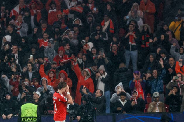 Estadio da Luz Andreas Schjelderup of SL Benfica celebrates after scoring the team s first goal during the UEFA Champions League 2025 26 League Phase MD8 match between SL Benfica and Real Madrid C.F. at on January 28, 2026 in Lisbon, Portugal. UEFA Champions League 2025 26 League Phase MD8 - SL Benfica vs Rea Madrid CF (Valter Gouveia SPP)  Copyright: xValterxGouveia SPPx spp-en-VaGo-VG_L6157