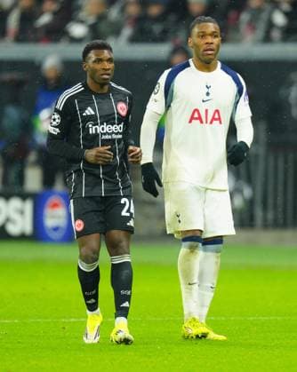 Destiny Udogie of Tottenham Hotspur and Aurà lio Buta of Eintracht Frankfurt Eintracht Frankfurt v Tottenham Hotspur, UEFA Champions League, Group Stage, Football, Deutsche Bank Park, Frankfurt, Germany - 28 Jan 2026Frankfurt Deutsche Bank Park Germany EDITORIAL USE ONLY No use with unauthorised audio, video, data, fixture lists, club league logos or live services. Online in-match use limited to 120 images, no video emulation. No use in betting, games or single club league player publications. Copyright: xJavierxGarcia Shutterstockx 16429470et