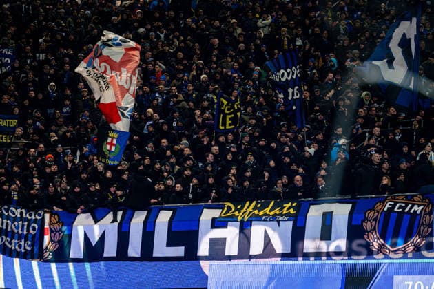 2026-01-28 Borussia Dortmund v FC Internazionale Milano - UEFA Champions League 2025 26 League Phase MD8 DORTMUND, GERMANY - JANUARY 28: fans of FC Internazionale Milano with flags and banners during the UEFA Champions League 2025 26 League Phase MD8 match between Borussia Dortmund and FC Internazionale Milano at BVB Stadion Dortmund on January 28, 2026 in Dortmund, Germany. (Photo by Gabriel Calvino Alonso BSR Agency) Dortmund Germany Content not available for redistribution in The Netherlands directly or indirectly through any third parties. Copyright: xBSRxAgencyx