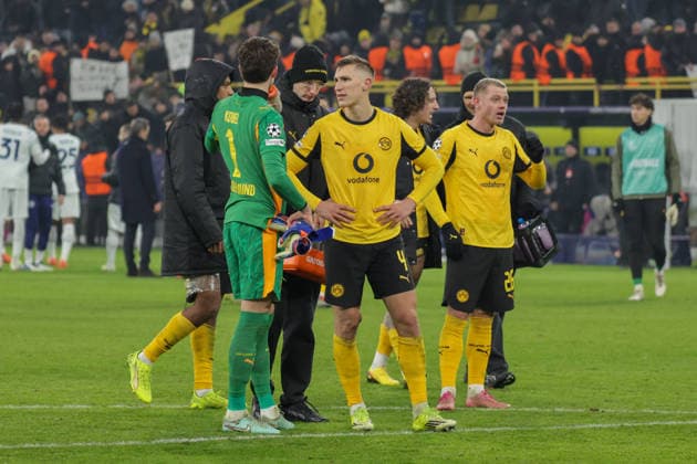 28 01 2026, xgrfx, Football UEFA Champions League , Borussia Dortmund Inter Milan v l Gregor Kobel, Nico Schlotterbeck, Julian Ryerson Borussia Dortmund DFL DFB REGULATIONS PROHIBIT ANY USE OF PHOTOGRAPHS as IMAGE SEQUENCES and or QUASI VIDEO Signal Iduna Park
