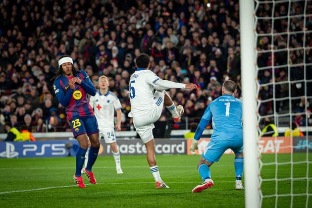 January 28, 2026, Barcelona, Spain: Gabriel Pereira of FC Copenhagen and Joules Kounde of FC Barcelona, Barca seen during a UEFA Champions League match between FC Barcelona and Copenhagen at Spotify Camp Nou. Final score FC Barcelona 4 :1 Copenhagen Barcelona Spain - ZUMAs197 20260128_aaa_s197_113 Copyright: xFelipexMondinox